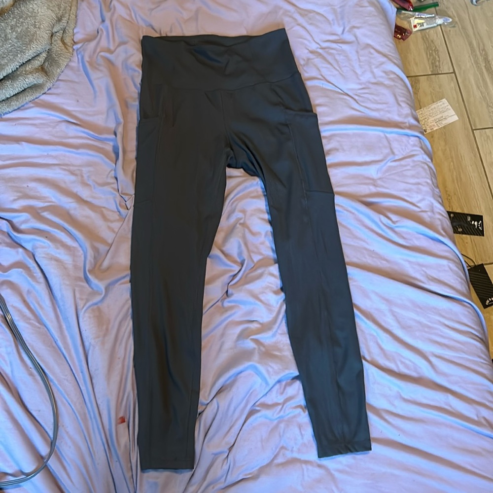 Grey blue ribbed leggings WITH POCKETS